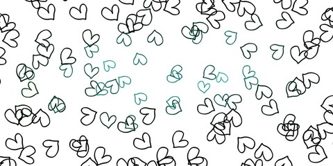 Light Green vector background with Shining hearts.