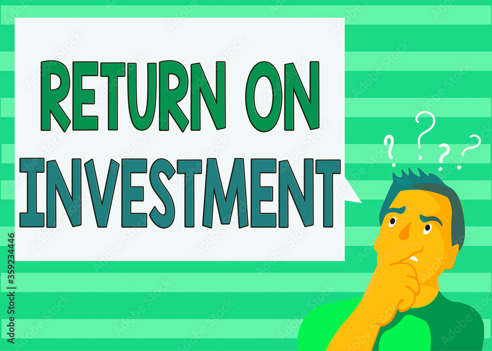 Aufkleber writing note showing return on investment. business concept for reviewing a financial report or inve