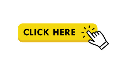 Click here web button. Isolated website buy or register bar icon with hand finger clicking cursor, design template.