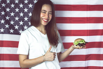 A beautiful woman celebrating american national independence day on 4th July