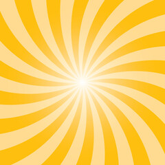 Amber yellow Sunlight swirl background. Spiral vintage wallpaper. Sun beam ray sunburst poster. Vector illustration for various purposes.