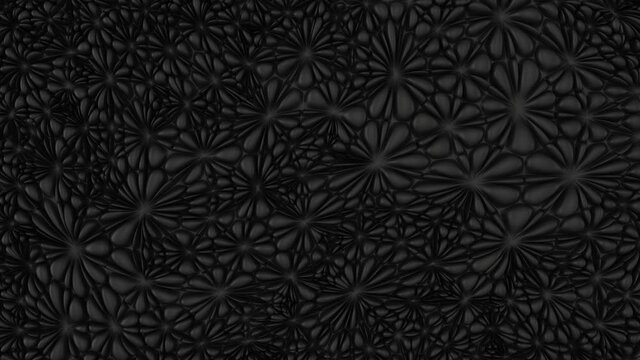 Abstract black flowers wall pattern. Dark looping animation background. 