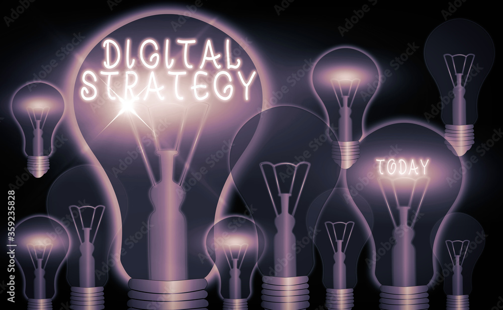 Poster writing note showing digital strategy. business concept for focuses on using technology to improve b
