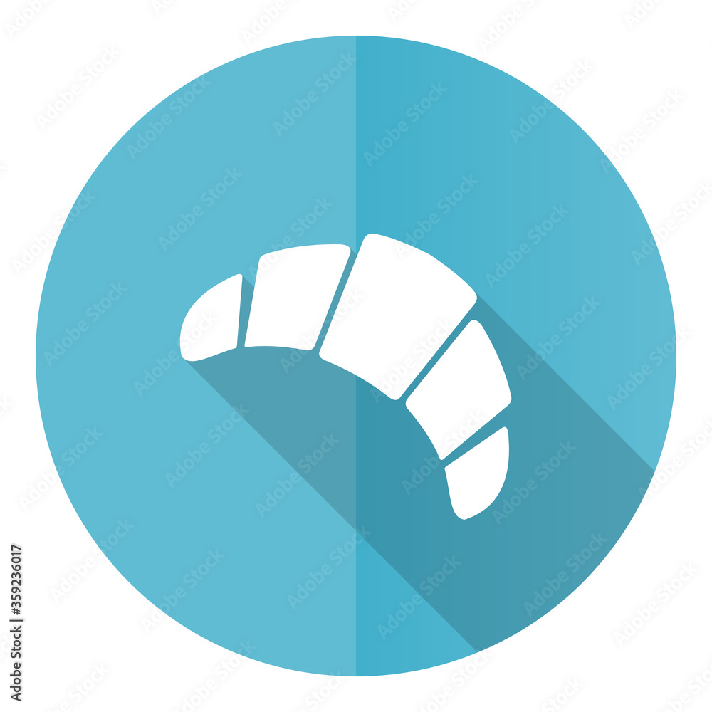 Poster Croissant vector icon, flat design blue round web button isolated on white background