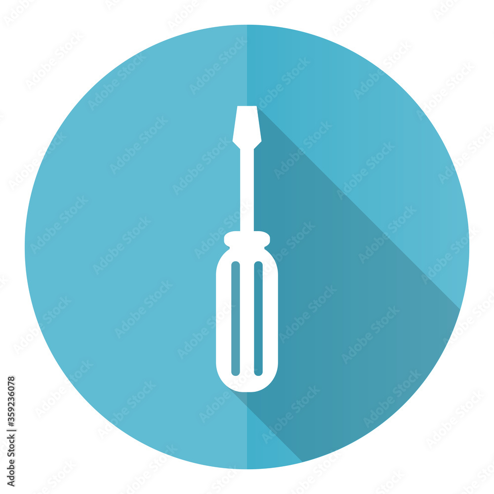 Aufkleber Tool vector icon, flat design blue round web button isolated on white background
