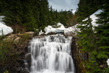 Obraz na płótnie Canvas Sunbeam Creek Waterfalls Along Stevens Canyon Road, Mount Rainier National Park
