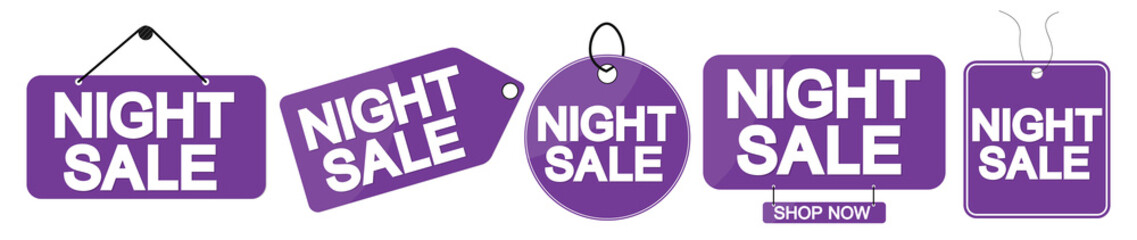 Set Night Sale banners, discount tags design template, special offer, end of season, vector illustration 