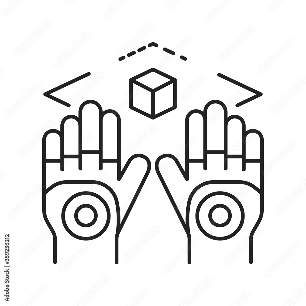 Poster wireless virtual reality gloves black line icon. virtual reality experience. innovative digital devi