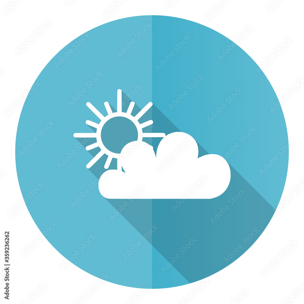 Poster Cloud vector icon, flat design blue round web button isolated on white background