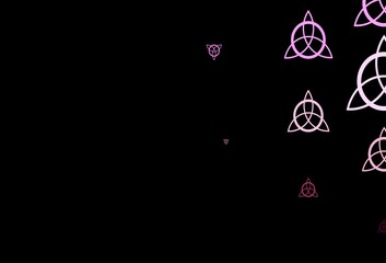 Dark Purple, Pink vector background with occult symbols.