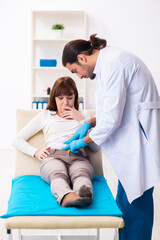 Injured young woman visiting young male doctor