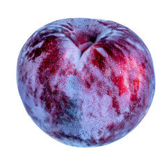 Ripe  Plum fruits isolated on white background. Whole  blue plum Macro.