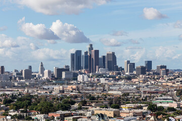 Clear view of downtown towers from Lincoln Heights in Los Angeles California.