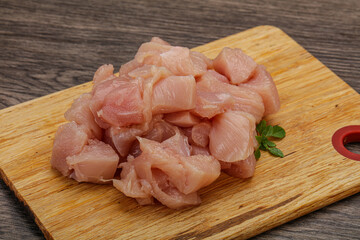 Raw diced chicken for cooking