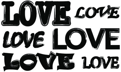 The text is written in grunge letters. The word love is isolated on a white background.  
