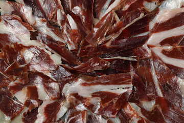 Detail of 100% acorn-fed Iberian ham designation of origin Dehesa de Extremadura