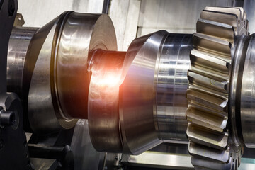 Engine crankshaft close-up industrial engineering service automobile concept.