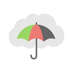 Cloud with umbrella sign. Cloud protection icon in flat design style.