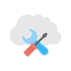 Cloud setting icon illustration in flat design style. Cloud storage maintenance sign.