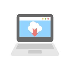 Downloading files from cloud to laptop icon illustration.