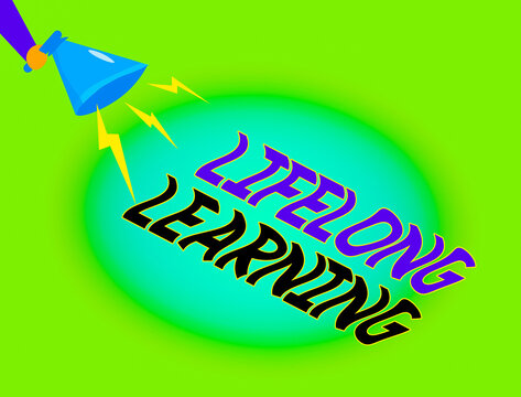 Writing note showing Lifelong Learning. Business concept for pursuit of knowledge for an individualal or professional reasons Hu analysis Holding Megaphone with Lightning Sound Effect