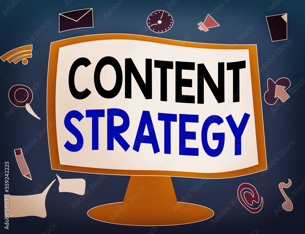 Fototapete writing note showing content strategy. business concept for important marketing approach distributed