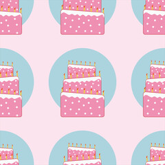 Fototapeta na wymiar Seamless pattern background with cake. Template for background, banner, card, poster. Vector EPS10 illustration.