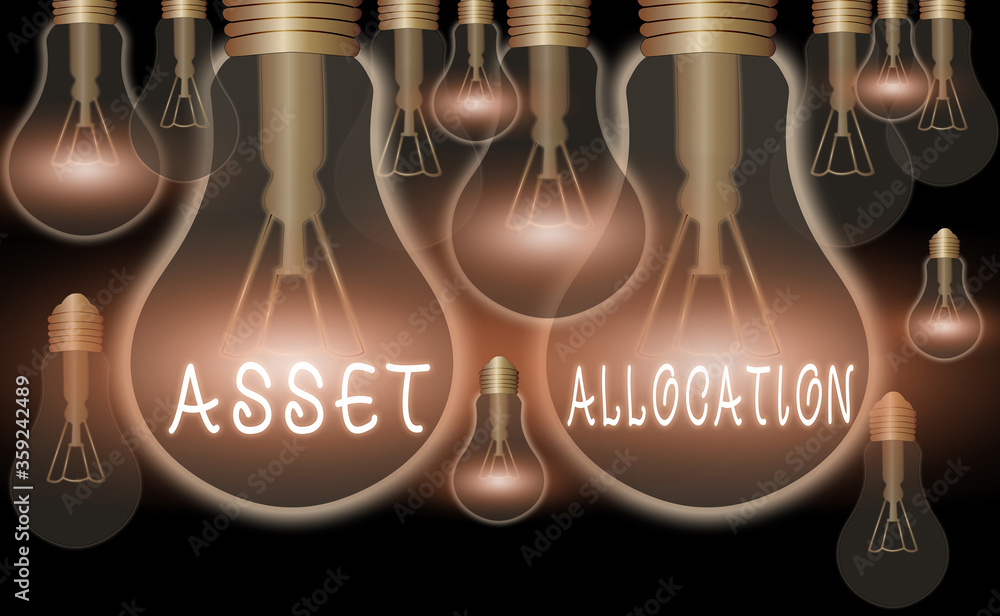 Poster writing note showing asset allocation. business concept for proportion and implementation strategy t