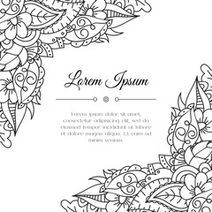 Obraz premium Hand drawn corner. Abstract doodle border for background decoration. Ornamental black and white design. Good for card, invitation, presentation template, notebook cover. Vector illustration