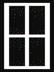 Set of black backgrounds with colored round confetti. Templates for social networks. Vector illustration.