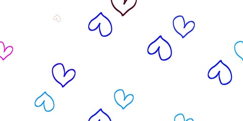 Light Multicolor vector template with doodle hearts.