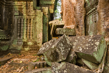 ruins in the heart of the Ta Prohm temple in siem reap, Cambodia