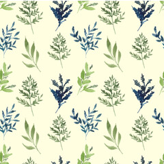 Blue and green leaf watercolor samples Pattern