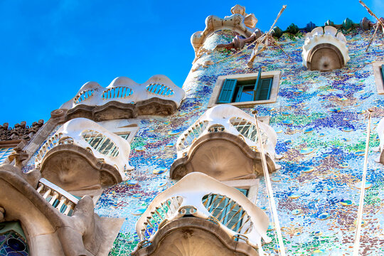 BARCELONA - MARCH, 2018: Detail of the Gaudi's designed Casa Batllo in Barcelona Spain