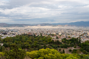 Fototapeta na wymiar Temple of Hefesto City of Athens, Greece view from sky, Bird Eye view, drone shot
