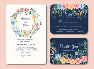 Suit wedding invitation with floral watercolor