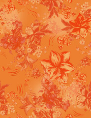 Fototapeta na wymiar Bright watercolor floral pattern orange background.