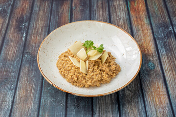 Delicious plate of risotto with mushrooms