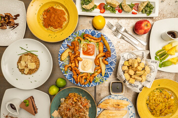 composition with Mediterranean food dishes