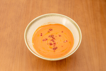 Bowl of typical Spanish salmorejo