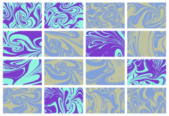 Obraz premium Set of abstract backgrounds. Ink marbling textures. Hand drawn marble illustrations, ebru aqua paper and silk prints. Traditional Turkish ebru technique. Painting on water.