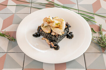 Squid dish in its ink with black rice