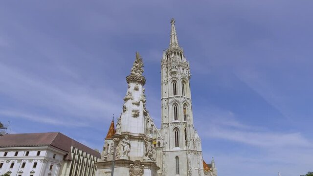 Matthias Church (Church of the Assumption of the Buda Castle) in Budapest Hungary, Europe during pandemic Covid-19. 4k Hand held