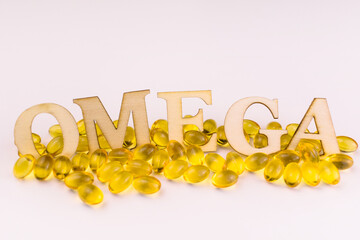 
Omega 3 capsules on white background. Fish oil.