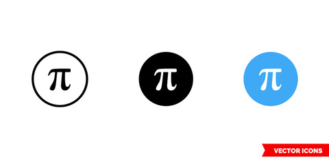 Pi symbol icon of 3 types. Isolated vector sign symbol.
