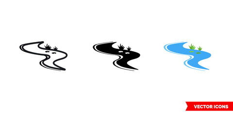River icon of 3 types. Isolated vector sign symbol.
