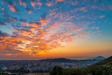 Aerial veiw of Matsuyama, Japan at sunset