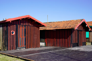 wooden oyster hut at the oysters port of la teste de buch