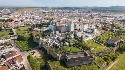 Obraz premium Aerial view of the historic center of Estremoz, Portugal. Estremoz Castle and beautiful architectural ensemble