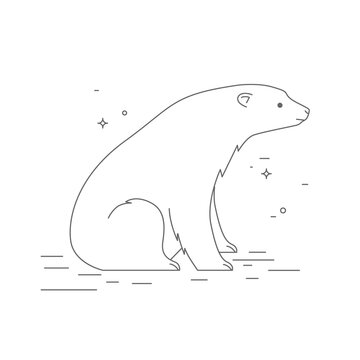 Wild polar bear vector line icon, sign, illustration black on white background in children's style.